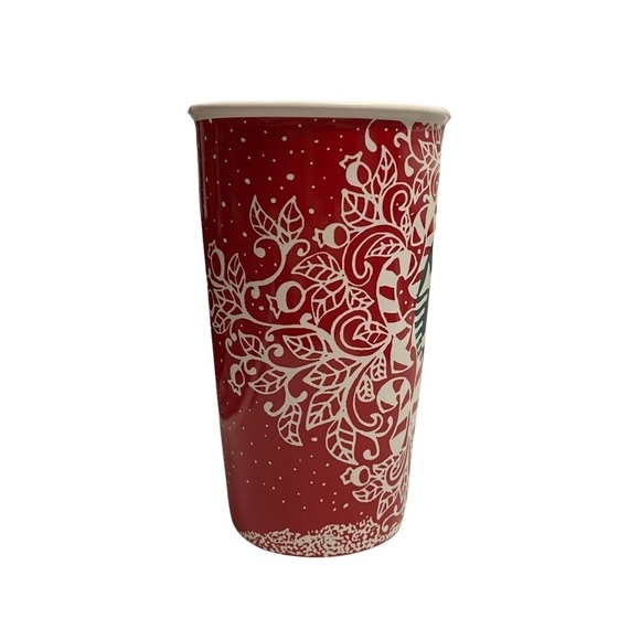 STARBUCKS | 2017 Christmas Ceramic Travel Cup Mug Candy Cane Design 12 oz - Picture 2 of 6
